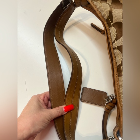 COACH pink brown signature buckle bucket shoulder bag F13862 EUC - Picture 8 of 13